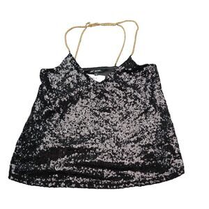 Michel Shirt Womens S Black Sleeveless Sequin Shimmer Chain Tank Top